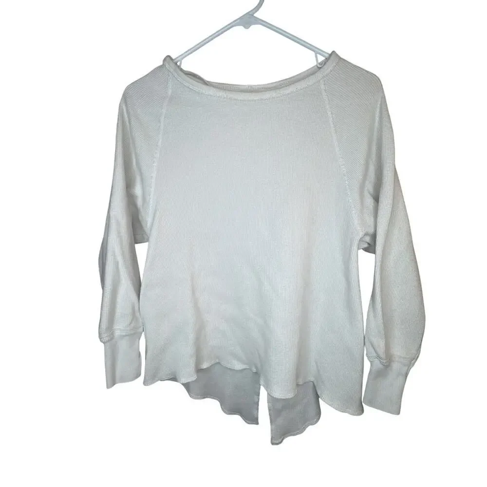 Free People Waffle Knit Top - Long Sleeve Women's Size M 100% Cotton